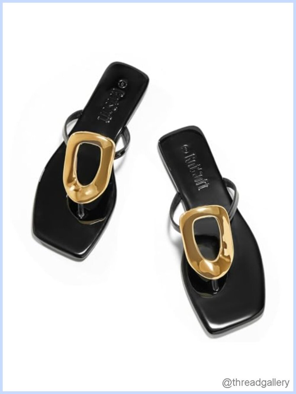 Faux Leather Square Toe Metal Detail Flat Flip Flop Sandals Slip On